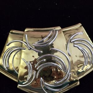 VINTAGE 1980s RUTH ROSENFELD SIGNED MODERNIST BRUTALIST BRASS BROOCH